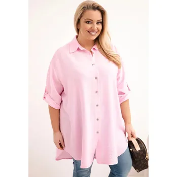 Dámská košile Dámská košile Plus Size z viskózy s delším zadním dílem cukrová růžová UNI