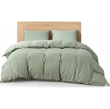 Povlečení Povlečení s bambulkami na okrajích Hladká zelená 160x200