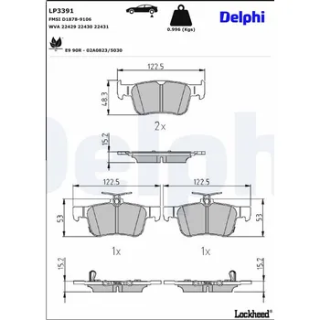 Autodíl Sada brzdových destiček, kotoučová brzda DELPHI LP3391