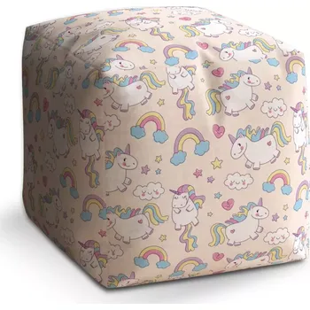 Taburet Sablio Taburet Kostka Jednorožci: 40x40x40 cm - Sablio