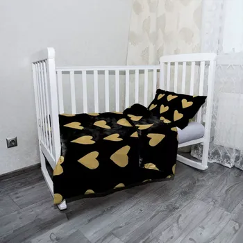 Povlečení Sablio Dětská Mikroplyšové povlečení do dětské postýlky Zlatá srdíčka - 100x135 / 40x60