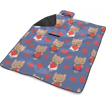 deka Sablio Plážová deka Kočičky s jahodami: 200x140 cm