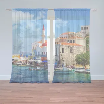 Záclona Sablio Záclony Domky na pobřeží: 2 ks - 150x250 cm - Sablio