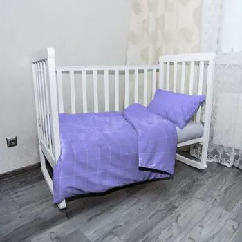 Povlečení Sablio Mikroplyšové povlečení do dětské postýlky Čtvercový vzor fialové - 100x135 / 40x60