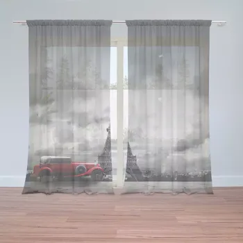 Sablio Záclony Eiffelova věž a červené auto: 2 ks - 150x250 cm - Sablio