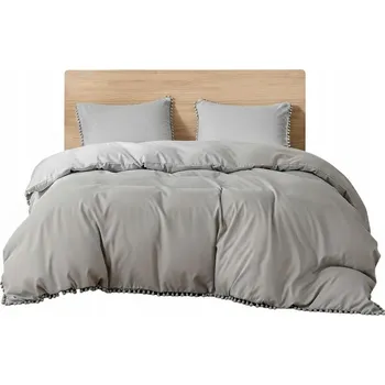 Povlečení Povlečení s bambulkami na okrajích, hladké, šedé, 160x200