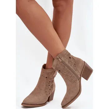 Dámské kozačky Boto Dámské boty s perforovaným vzorem Nolvina Barva: Béžová, Velikost: 41
