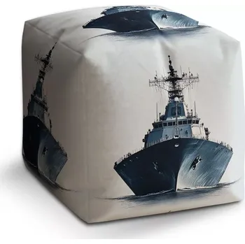 Taburet Sablio Taburet Cube Válečná loď na klidném moři: 40x40x40 cm