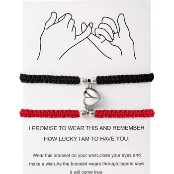 Náramek 2 ks Párové magnetické náramky se srdcem | šperk - černá červená