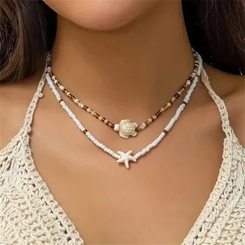 Náhrdelník Boho mušlový korálkový choker | náhrdelník, šperk - 1