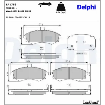 Brzdová destička Sada brzdových destiček, kotoučová brzda DELPHI LP1788