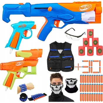 Dětská zbraň NERF N1 N SERIES 3 PISTOLETY, PAŽBA, ZAMĚŘOVAČ, VELKÁ SADA DOPLŇKŮ PRO NERF