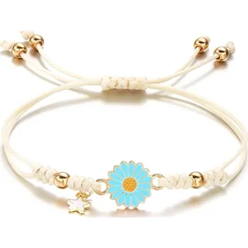 Náramek Květinový provázkový náramek ručně pletený | šperk - Modrý