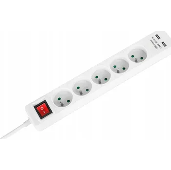 Napájecí kabel Prodlužovací Kabel Rebel 5 + 2 USB zásuvky, vypínač 5 m