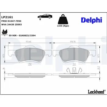 Brzdový systém Sada brzdových destiček, kotoučová brzda DELPHI LP2161