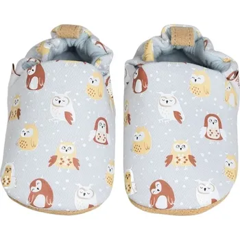 Capáčky LAIT ET MIEL Bavlněné capáčky s koženou podrážkou se sovičkami 0-6 měsíců 17-18