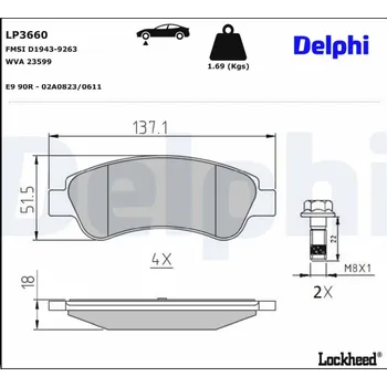 Autodíl Sada brzdových destiček, kotoučová brzda DELPHI LP3660