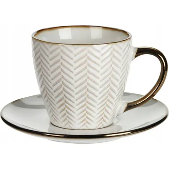 Šálek Queen 210 ml, luxusní vzor s podšálkem, bílá a zlatá barva
