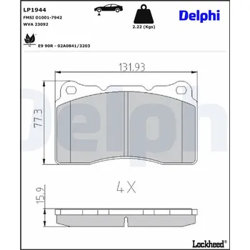 Brzdový systém Sada brzdových destiček, kotoučová brzda DELPHI LP1944