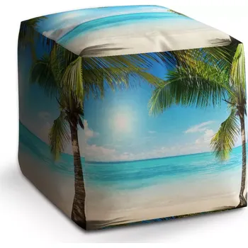 Taburet Sablio Taburet Kostka Pláž s palmami: 40x40x40 cm - Sablio
