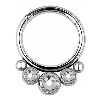 Náušnice Titanový kroužek CLICKER ozdobný - stříbrný 1,2/8