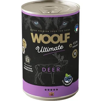 Krmivo pro psa Woolf Ultimate konzerva Deer with Blueberries 400 g