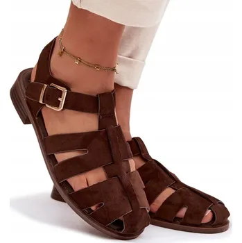 Dámské sandále Butosklep dámské sandály 3277 BROWN s plochým podpatkem velikost 37