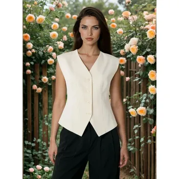 Dámský svetr Sinsay - Oblekova Vesta S Viskózovou Směsí - krémová - 457GY-01X - 457GY-01X-M