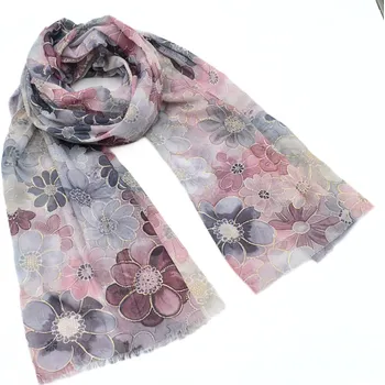 Šála Šála klasická - šedo-růžová s květinovým vzorem