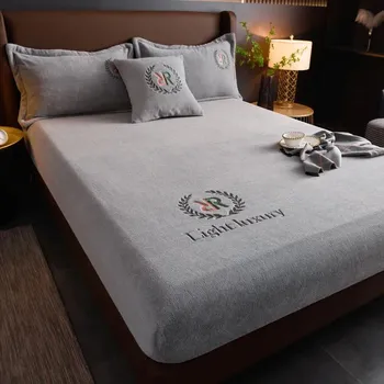 Prostěradlo Plyšové napínací prostěradlo s gumou | ložní prádlo, potah na matraci - Světle šedá , 90x200cm