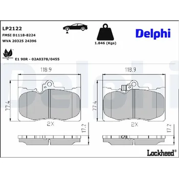 Brzdový systém Sada brzdových destiček, kotoučová brzda DELPHI LP2122