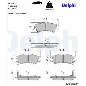 Brzdová destička Sada brzdových destiček, kotoučová brzda DELPHI LP1502
