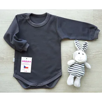 Kojenecký body AMÁLKA Elastické body dlouhý rukáv, šedé grafit 2.jakost Velikost: 86