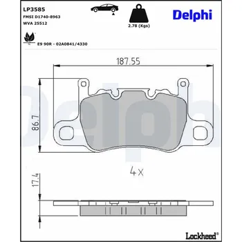 Brzdový systém Sada brzdových destiček, kotoučová brzda DELPHI LP3585