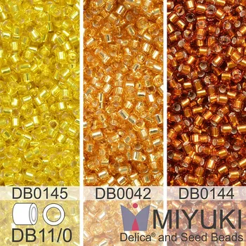 Korálek Korálky Miyuki Delica 11/0. Barevné variace č. 19 DB0144, DB0145, DB0042. Balení 3x5g