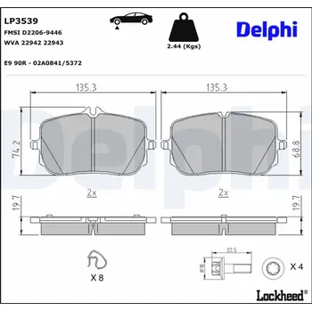 Brzdová destička Sada brzdových destiček, kotoučová brzda DELPHI LP3539