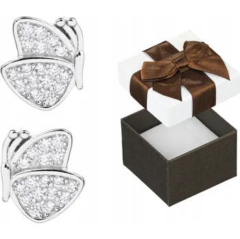 Náušnice Stříbrné Náušnice s motýly a bílým Zirkony Motýli Stříbro náušnice s motýly