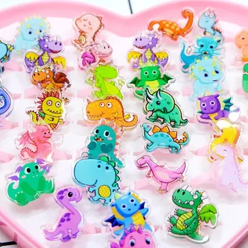 Party dekorace Kreslené dětské akrylové prstýnky dinosaurus | dětská bižuterie - Dinosaurus , 10PCS without Box , měnitelná velikost
