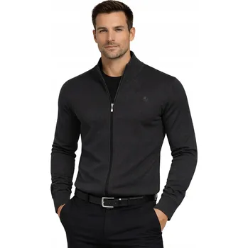 Pánský svetr Pánský propínací svetr - Tmavě šedý rolák bavlněný klasický elegantní