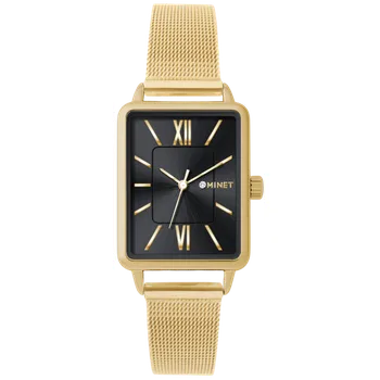 Hodinky MINET Zlato-černé dámské hodinky SIENA se zlatým ocelovým řemínkem MWL5422