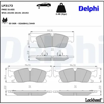 Brzdový systém Sada brzdových destiček, kotoučová brzda DELPHI LP3173