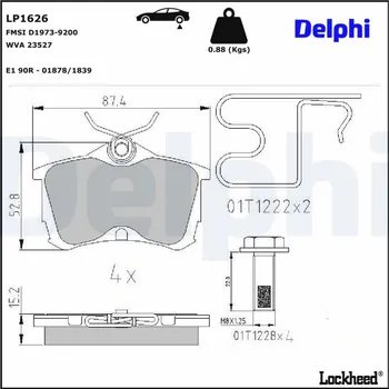 Brzdový systém Sada brzdových destiček, kotoučová brzda DELPHI LP1626