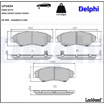 Autodíl Sada brzdových destiček, kotoučová brzda DELPHI LP1634