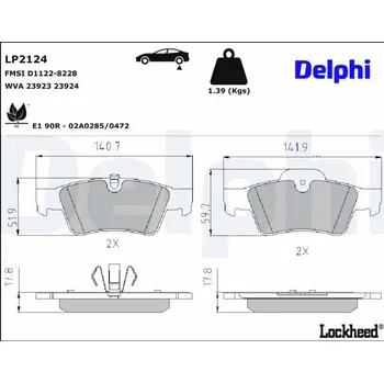 Brzdová destička Sada brzdových destiček, kotoučová brzda DELPHI LP2124