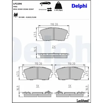 Brzdový systém Sada brzdových destiček, kotoučová brzda DELPHI LP2296