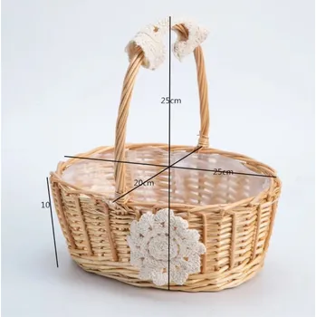 Piknikový koš Proutěný košík na květiny s uchem | dekorativní košík, piknikový košík - 01