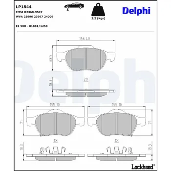 Autodíl Sada brzdových destiček, kotoučová brzda DELPHI LP1844