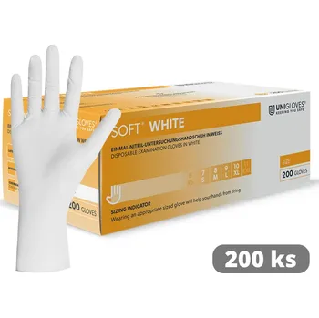 Vyšetřovací rukavice UNIGLOVES Nitrilové rukavice bílé - Soft White, 200 ks Velikost: M (8)
