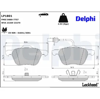 Brzdový systém Sada brzdových destiček, kotoučová brzda DELPHI LP1801