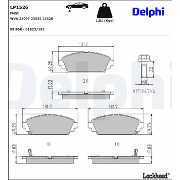 Brzdový systém Sada brzdových destiček, kotoučová brzda DELPHI LP1526